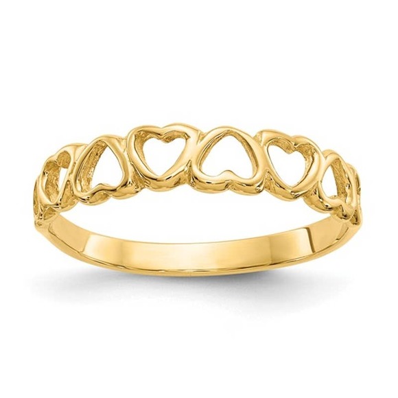 Solid 10K Yellow Gold Women's Cut Out Heart Band Ring Size 7
